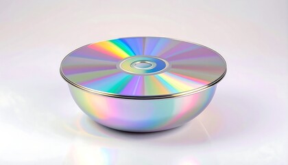 Compact disc in a bowl.  Colorful reflection