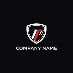 A modern shield logo with the letter T and a checkered flag, suitable for a racing or automotive company.