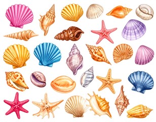 Fototapeta premium Colorful seashell and starfish collection