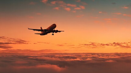 Airplane landing sunrise cloudscape