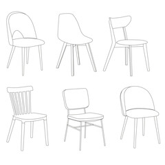 Set of chairs vector collection, dining and modern seating furniture illustrations