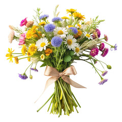 Fototapeta premium A vibrant bouquet of wildflowers tied with a satin ribbon