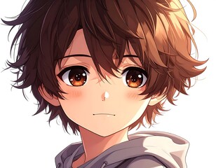 Close-up anime boy with light brown hair and soft features