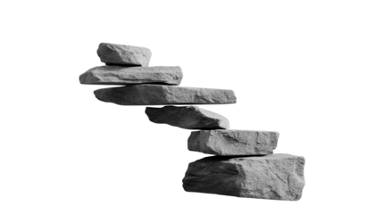 Stones Step: A monochrome image of expertly balanced stones, artfully arranged to mimic the upward journey of steps, conveying notions of progress, stability, and a step by step goal.