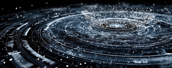 Futuristic digital visualization of data in a holographic circular interface