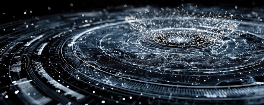 Futuristic digital visualization of data in a holographic circular interface
