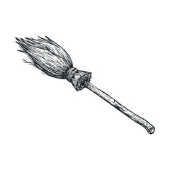 Obraz premium Sketch of an old-fashioned witch's broomstick.