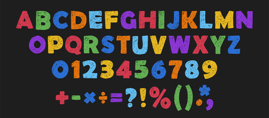 Crayon kids font. Hand drawn scribble funny playful alphabet.