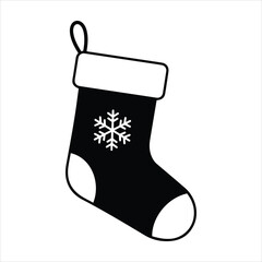 Simple black christmas stocking icon with snowflake decoration festive holiday symbol