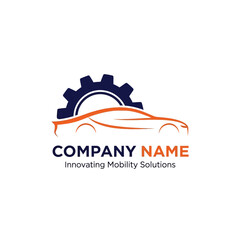Logo featuring an orange car silhouette with a dark blue gear, representing automotive innovation and mobility solutions for a company.