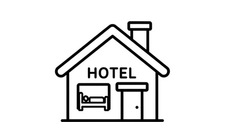 Obraz premium Simple outline illustration of a hotel building with a bed visible inside