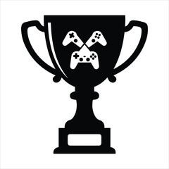 Gaming trophy with multiple controllers silhouette symbolizing esports victory and digital competition achievement