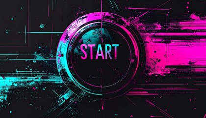 Digital start button graphic with vibrant colors