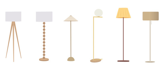 Floor lamps vector set, modern and classic standing lights collection