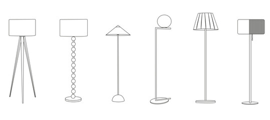 Floor lamps vector set, modern and classic standing lights collection