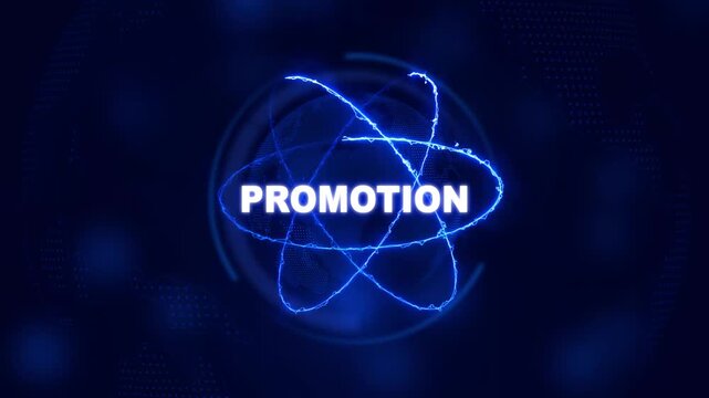 Futuristic Promotion hologram concept. Glowing holographic planet earth digital network with collaboration, innovation and corporate leadership. Business, technology and global connection background.