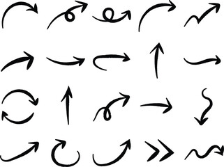 Hand drawn black arrow set diverse direction vector illustration