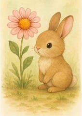 Obraz premium Cute bunny beside flower