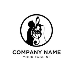 Silhouette of a singer with a treble clef in a circle logo.