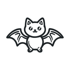 Fototapeta premium Simple, cute black and white drawing of a flying bat.