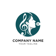 Logo featuring a woman singing with a treble clef in a circle.