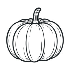 Simple line drawing of a round pumpkin with stem