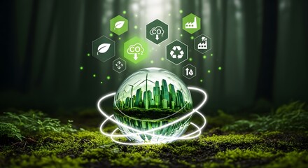 Concept of sustainable city with green energy and ecofriendly technology in a forest environment