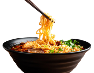  Hand Adding Tofu to Ramen Bowl, Dynamic Action Shot, Isolated