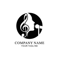 Music logo: singer profile with treble clef and microphone.