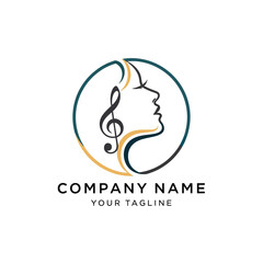 Elegant logo design featuring a woman's profile with a musical note, suitable for a music-related business.