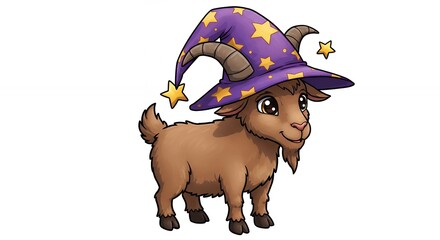 Cute goat cartoon character with wizard hat
