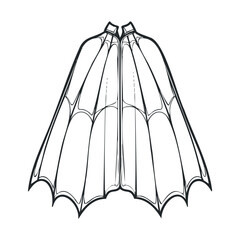  Line drawing of a vampire cape shaped like bat wings.