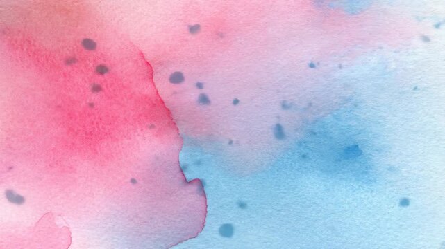 Gorgeous animated abstract watercolor background with vibrant pink and blue washes bleeding and splashing across wet paper, hand-painted texture ideal for creative design projects