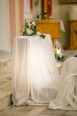 Elegant wedding bouquet with roses and gypsophila, symbol of love and purity, perfect floral arrangement for marriage ceremony