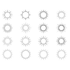 キラキラと太陽線のイラストフレームセット / オープンパスあり、編集可能 / 放射線、集中線、あしらい、きらきら、光、ベクター