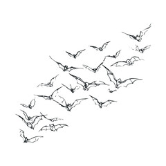 Obraz premium Hand-drawn sketch of a swirling flock of bats in flight.
