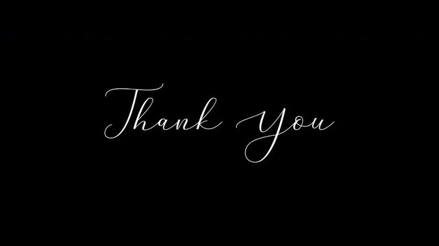 Handwritten Thank You script writes with smooth text animation over black background, an elegant outro for videos, presentations, and social posts. 4K video