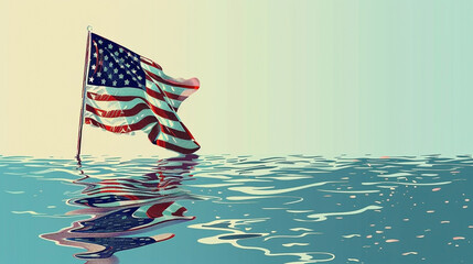 Striking artistic representation of the American flag gracefully mirrored in water reflection