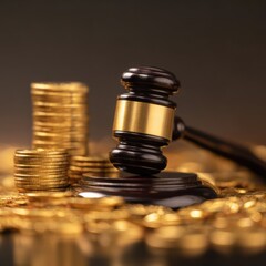 Auction gavel and gold coins