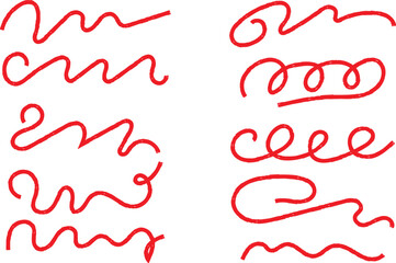 Hand Drawn Red Curly Lines Decorative Elements On White Background