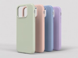 Four pastel colored smartphone cases arranged in a row on a light gray background phone cover