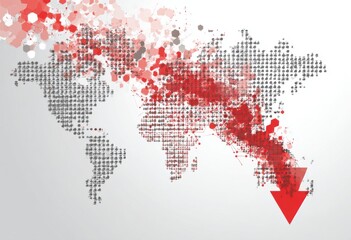 Naklejka premium Global decline visualized with a world map and red splotches
