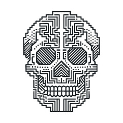  Pixelated, maze-like skull with geometric lines.