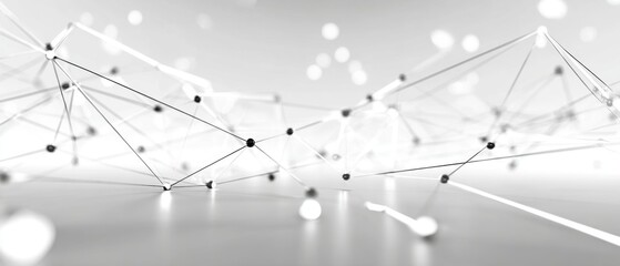 Abstract network design in grayscale.  Interconnected points and lines create a complex web