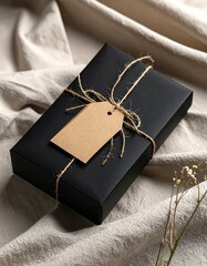 Black gift box with kraft tag