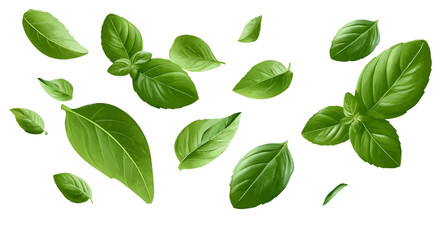 Fototapeta premium Flying Basil Herb, Natural Cookery, Organic Condiment, Tasty Vegan & Delicious Culinary Plant