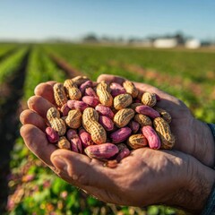 Hands holding peanuts in a field (1)