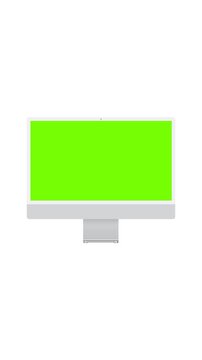 Animated mockup of gray monitor with green screen on white background. Vertical video with smooth zoom effect, ideal for showcasing apps, websites, presentations and digital design projects