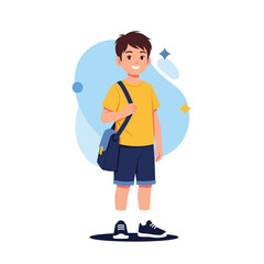 A young boy with a backpack is ready for school.