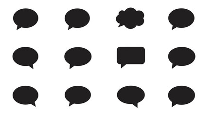 Collection of Black Speech Bubbles and Thought Balloons on White Background.